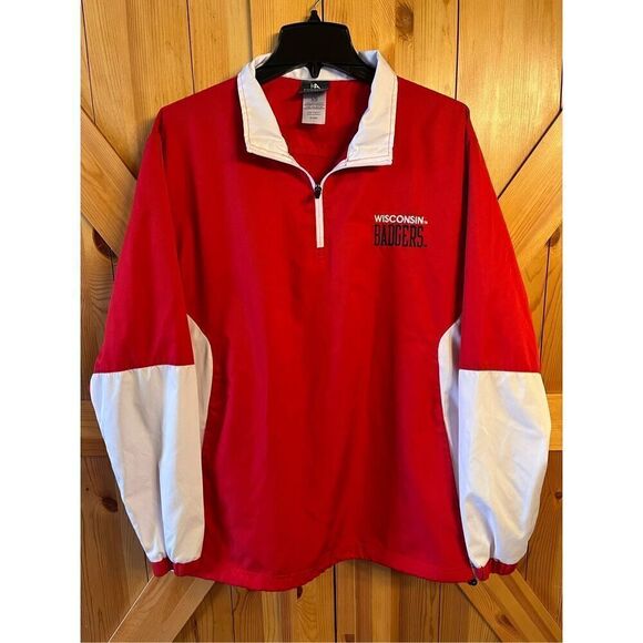 Wisconsin Badgers Knights Apparel Windbreaker Red White Color Block Large (3120) - Picture 1 of 6